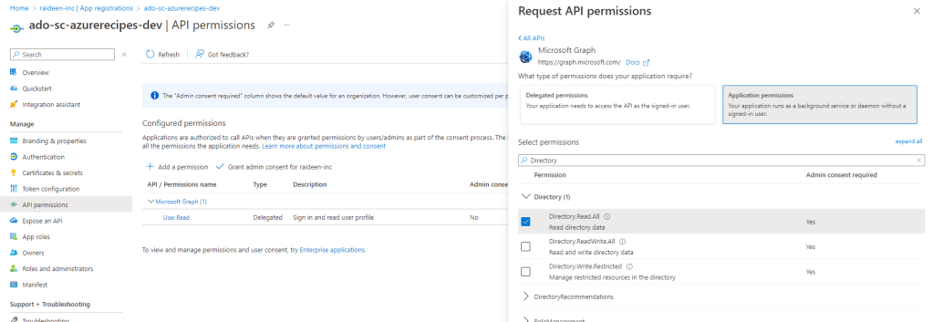 Grant Directory.Read.All in Azure Portal